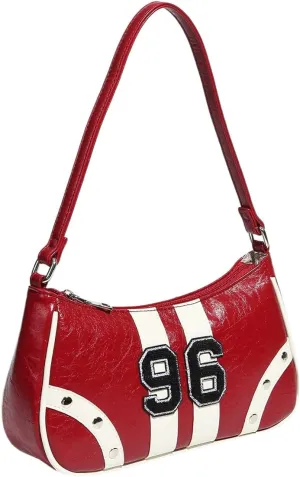 Small Shoulder Bags for Women Color Block Letter Print Zipper Y2K Underarm Purse Handbags