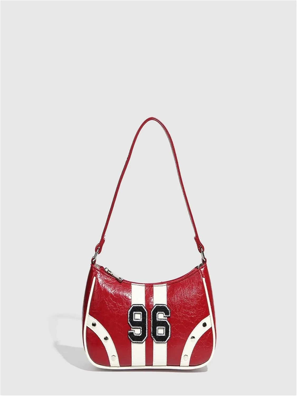 Small Shoulder Bags for Women Color Block Letter Print Zipper Y2K Underarm Purse Handbags