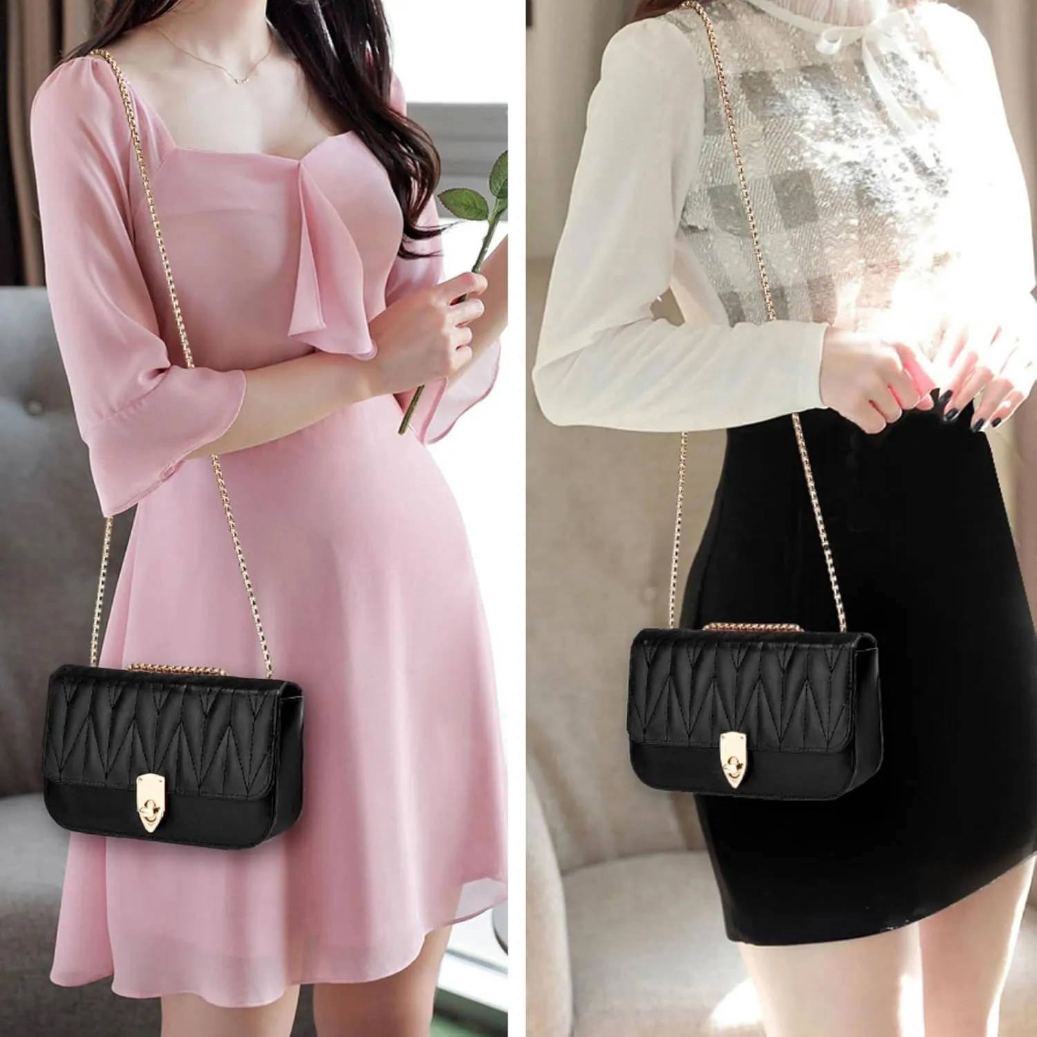 Small Shoulder Bags for Women with Chain Strap,Mini Quilted Embroidery Purses for Women