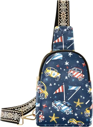 Small Sling Bag for Women Race Car Flag Leather Crossbody Bags Chest Bag Waist Packs