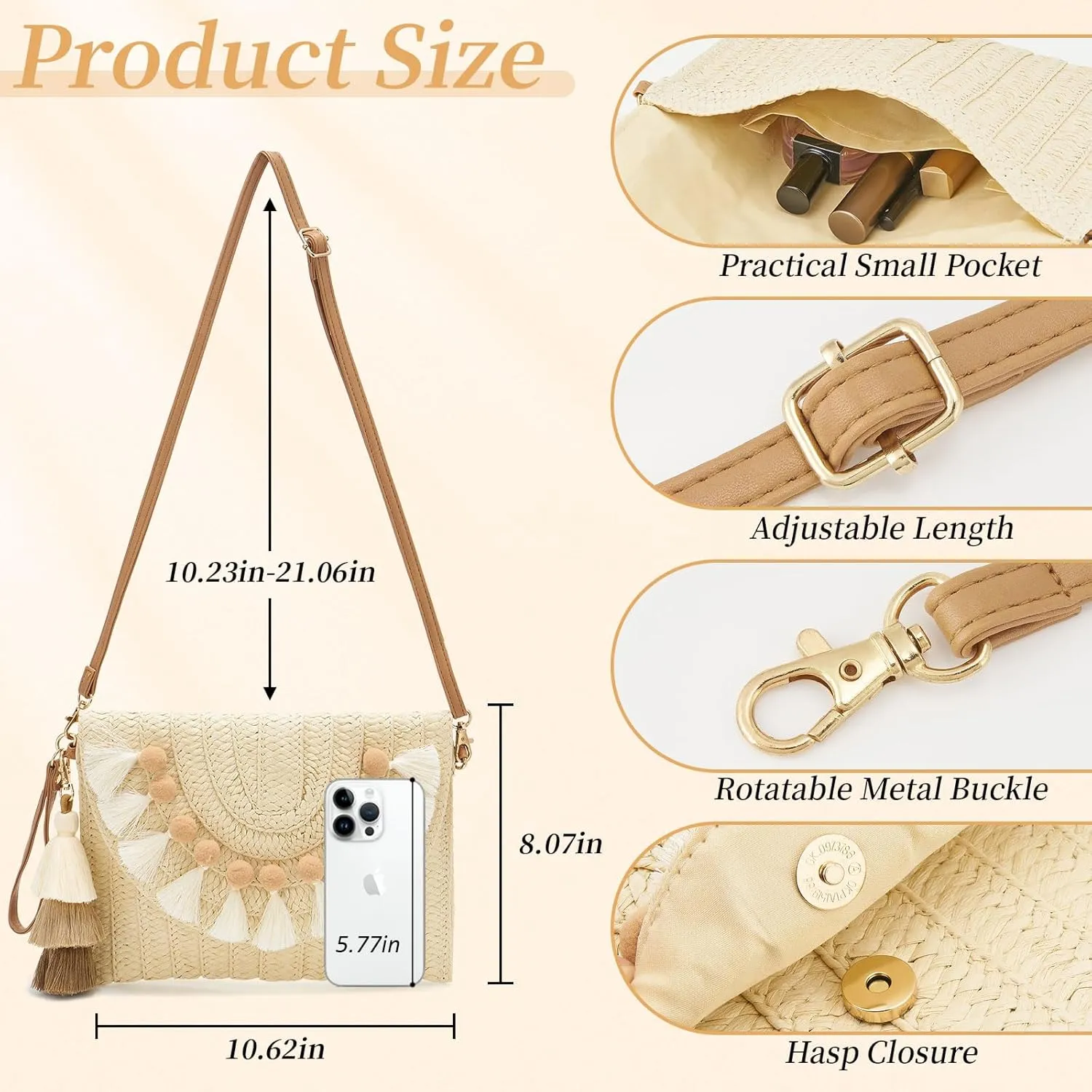 Small Straw Purse for Women Summer Clutch Purses Beach Woven Envelope Bag Raffia Shoulder,Straw Crossbody Bag boho