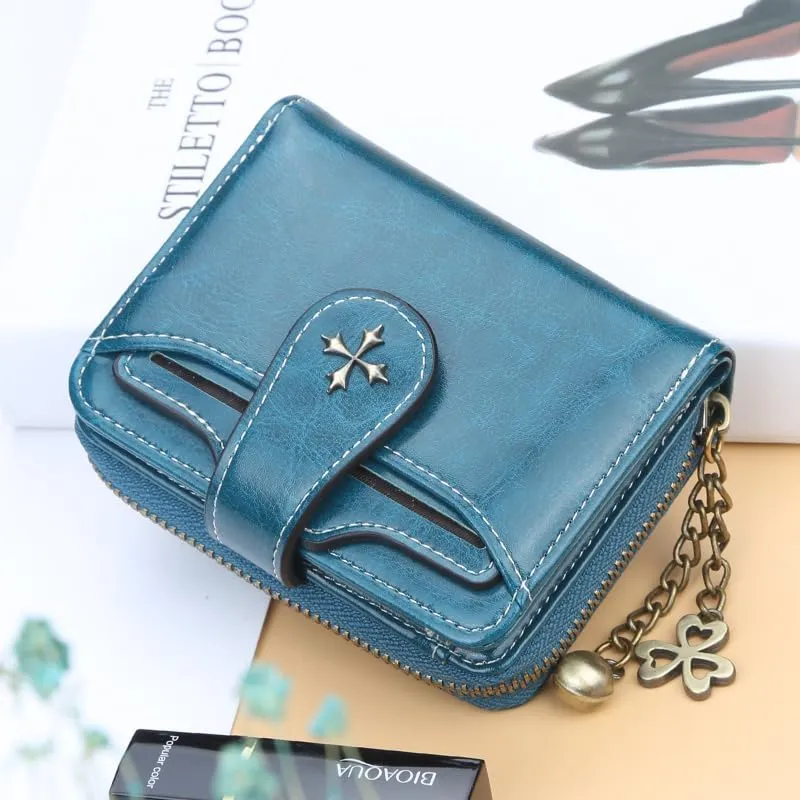 Small Wallet for Women Mini Leather Cash Wallets Zip Bifold Goth Purse Vintage Wallet Grunge Coin Pocket (Blue)