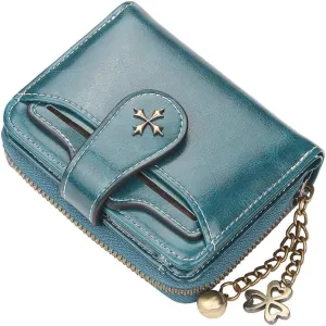 Small Wallet for Women Mini Leather Cash Wallets Zip Bifold Goth Purse Vintage Wallet Grunge Coin Pocket (Blue)