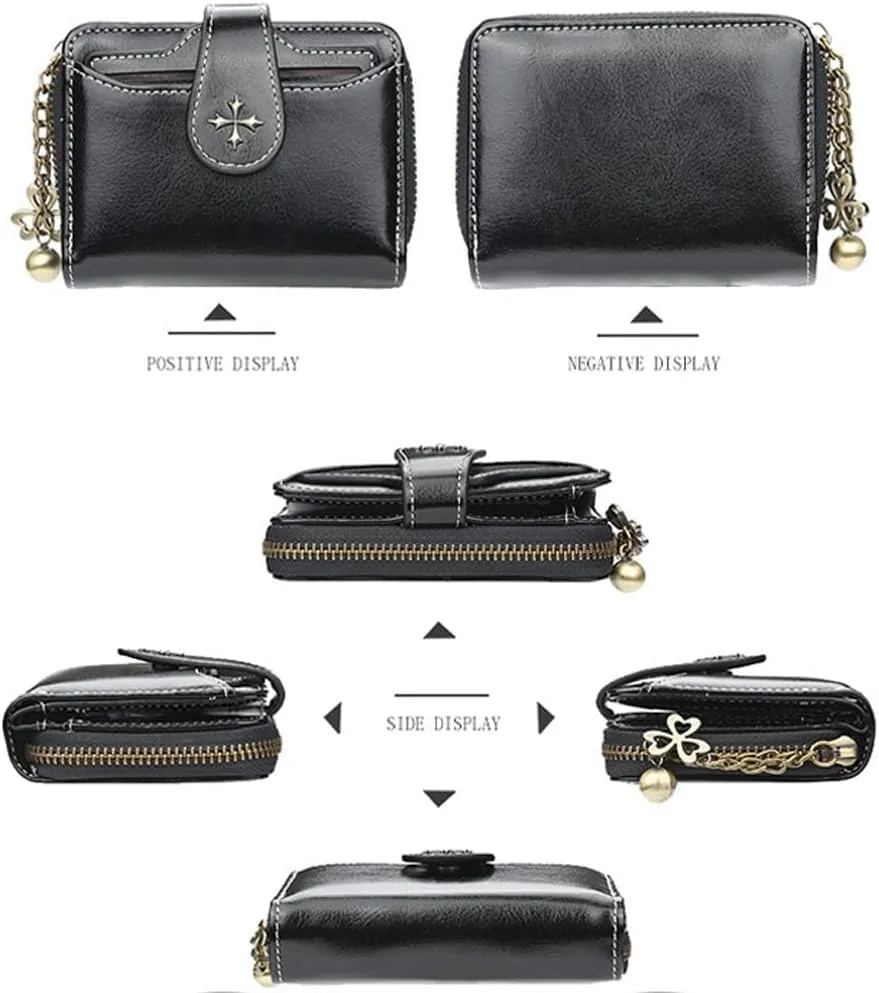 Small Wallet for Women Mini Leather Cash Wallets Zip Bifold Goth Purse Vintage Wallet Grunge Coin Pocket (Blue)