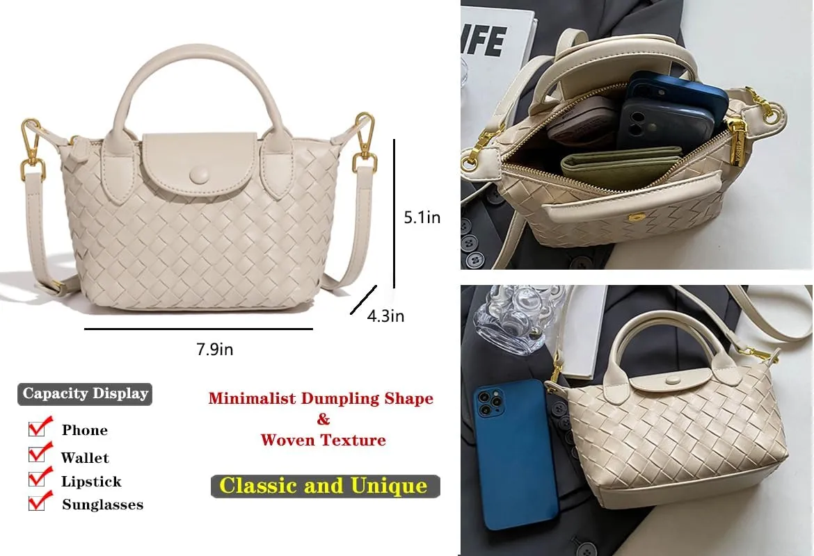 Small Woven Crossbody Bags Purse for Women Trendy Leather Dumpling Lightweight Mini Handbag