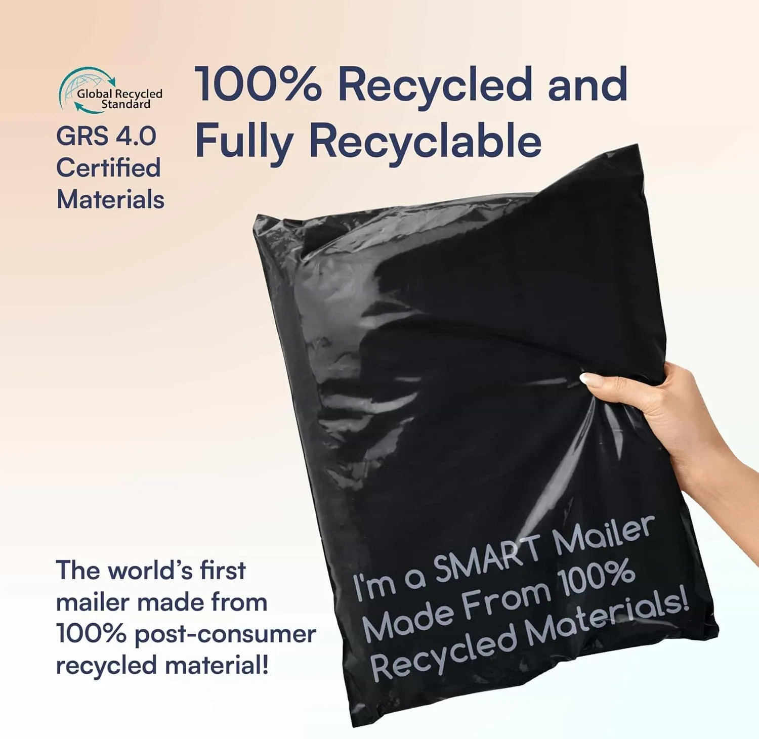 SMART 10x13 Recycled Poly Mailers - 300 Pack of Black Eco-Friendly Packaging Mailing Bags | Recyclable & Sustainable, Cute & Stylish Small Business Supplies | 2.5 Mil Thick - 300 Pack