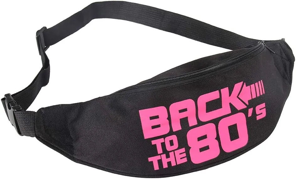 Smile Fish Neon Retro 80s Fanny Pack Waist Bag Festival Theme Party Vintage 80s Party Women/Men Black