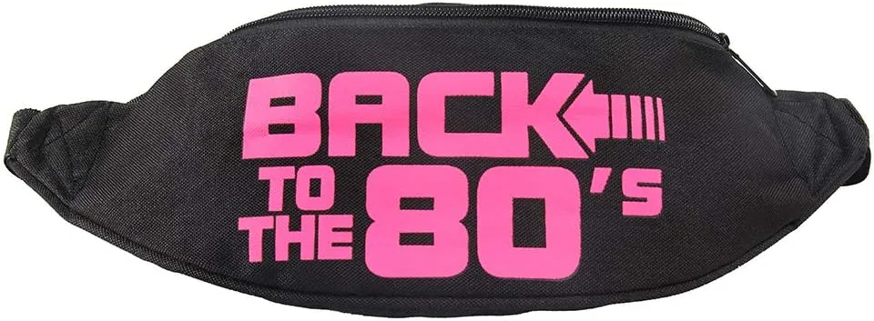 Smile Fish Neon Retro 80s Fanny Pack Waist Bag Festival Theme Party Vintage 80s Party Women/Men Black