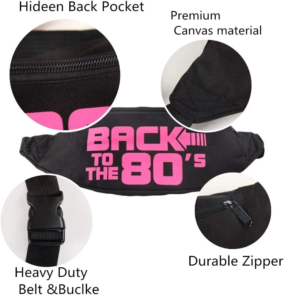 Smile Fish Neon Retro 80s Fanny Pack Waist Bag Festival Theme Party Vintage 80s Party Women/Men Black