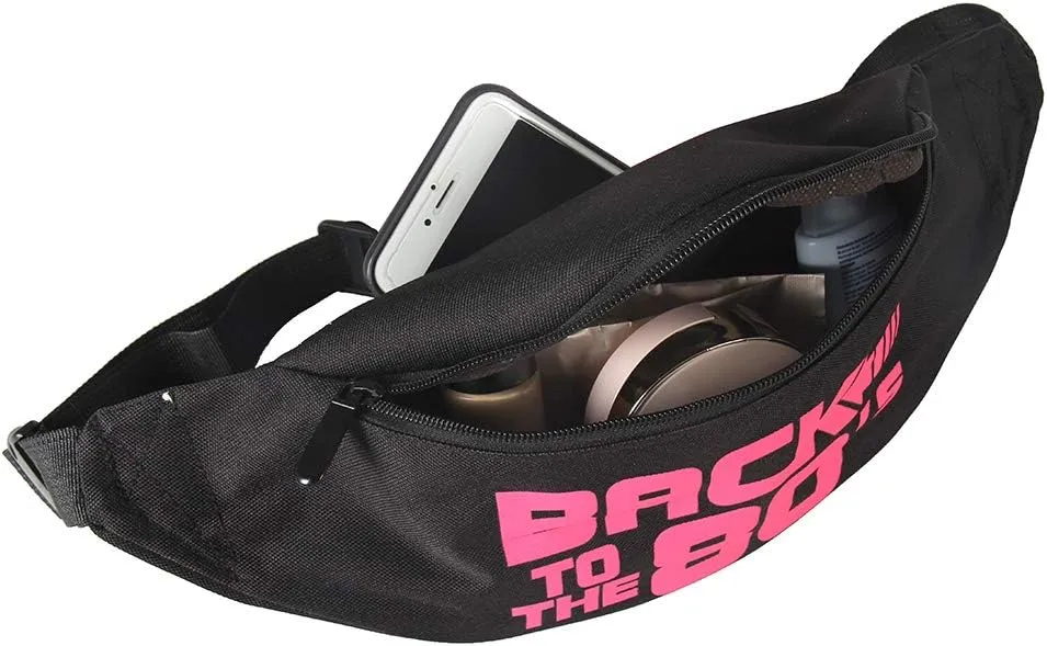 Smile Fish Neon Retro 80s Fanny Pack Waist Bag Festival Theme Party Vintage 80s Party Women/Men Black