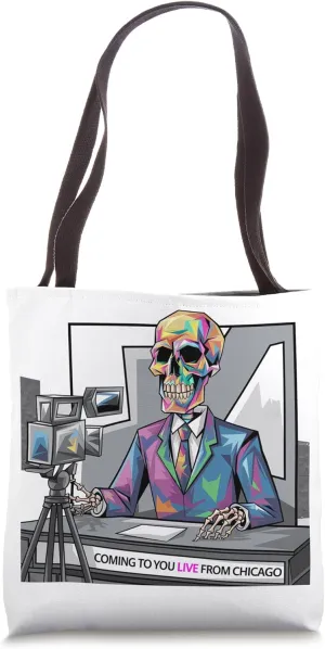Smilefuntees Funny Skeleton Newscaster Appearing Live Satire Tote Bag