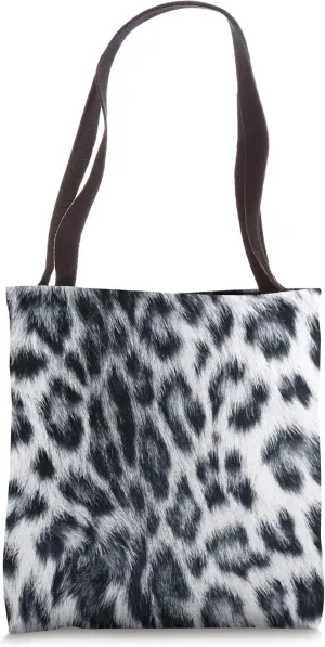 Snow Leopard Wild Animal Print Pattern Black and White Tote Bag
