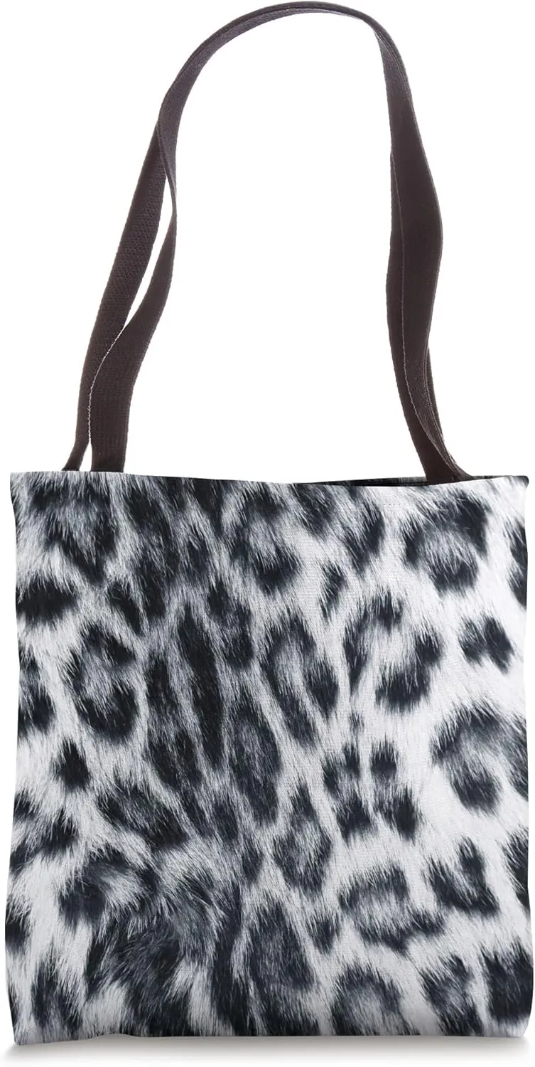 Snow Leopard Wild Animal Print Pattern Black and White Tote Bag