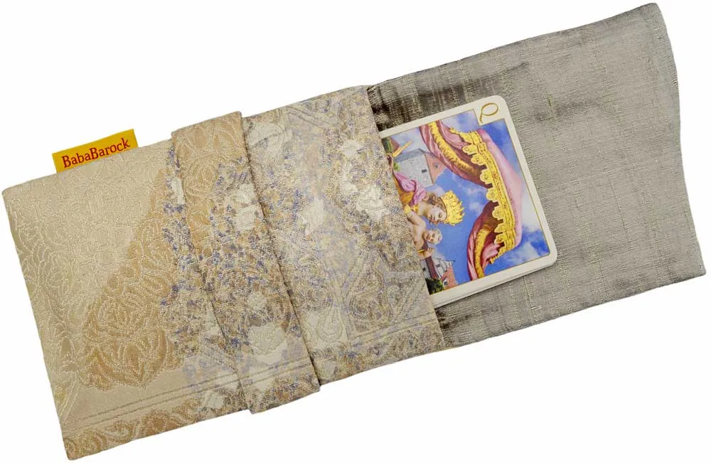Soft Blue and Rose Gold Brocade - Japanese vintage silk foldover pouch