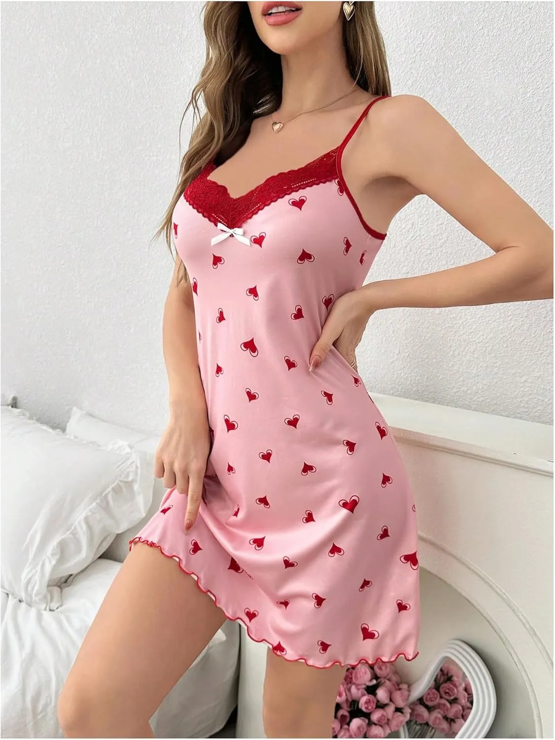 SOLY HUX Women's Nightgown Sexy Lace Lingerie Dress Full Slip Chemise Sleepwear Sleepshirt