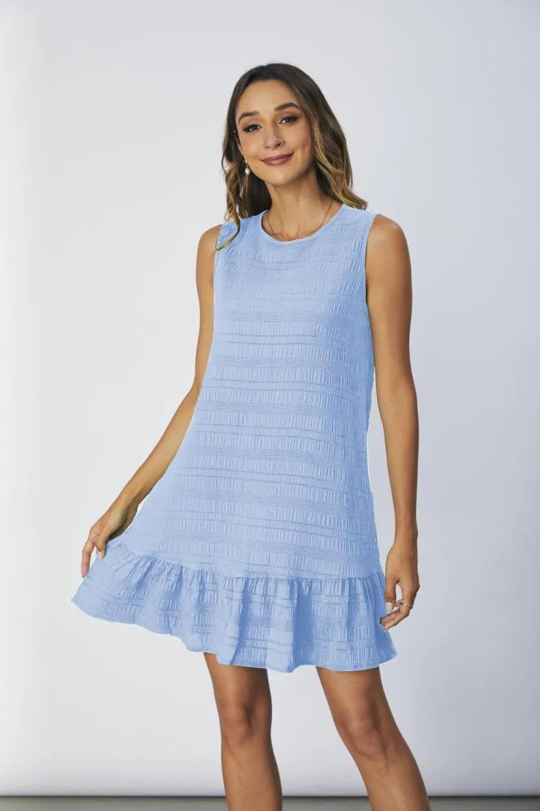 SOLY HUX Women's Ruffle Hem Sleeveless Tank Dress Round Neck Casual Smock Summer Mini Dresses