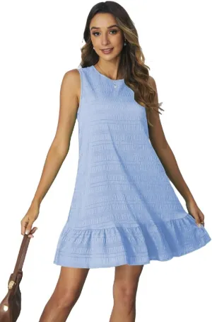 SOLY HUX Women's Ruffle Hem Sleeveless Tank Dress Round Neck Casual Smock Summer Mini Dresses