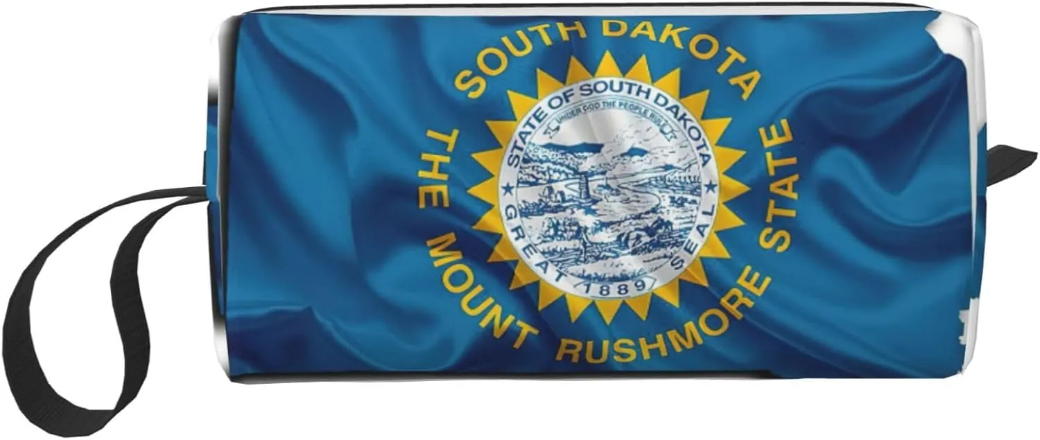 South Dakota Flag Map print Travel Cosmetic Bag Gifts for Women Portable Make Up Bags for Women Mother Sister