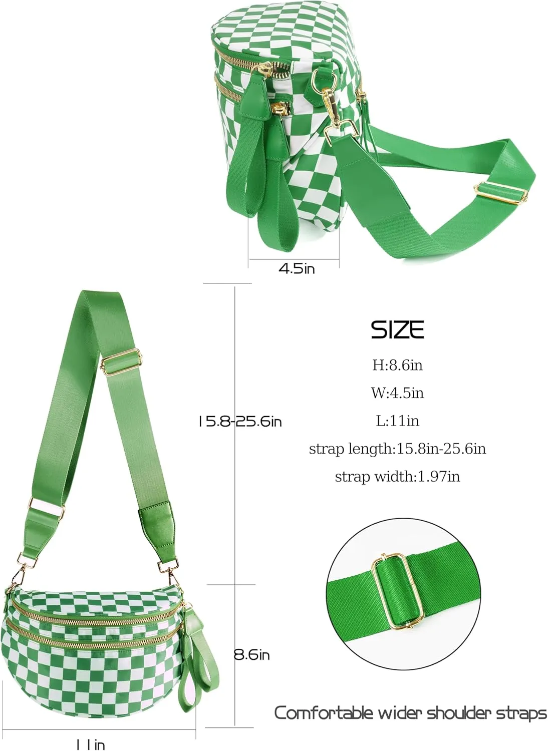 Spacious Checkered Nylon Crossbody Bag Bum Bag Checkered Handbags Wallets for Women
