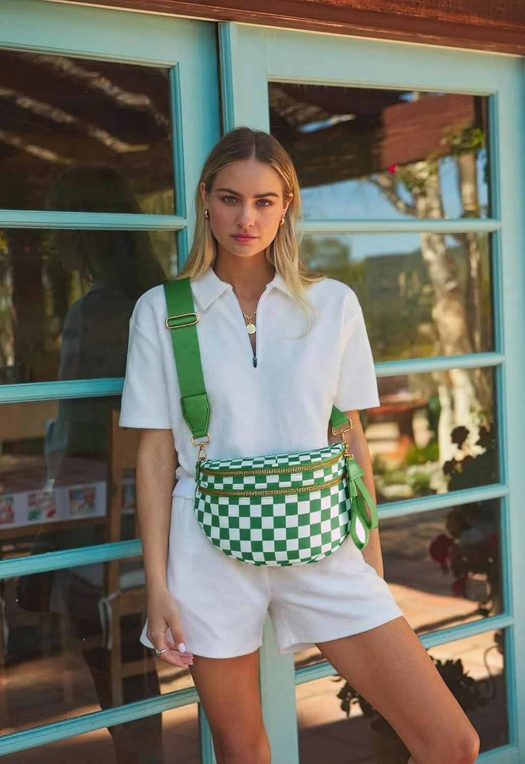 Spacious Checkered Nylon Crossbody Bag Bum Bag Checkered Handbags Wallets for Women
