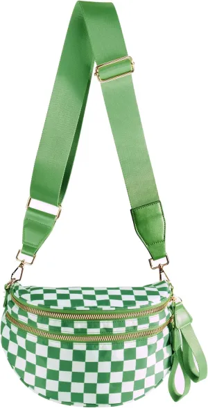 Spacious Checkered Nylon Crossbody Bag Bum Bag Checkered Handbags Wallets for Women