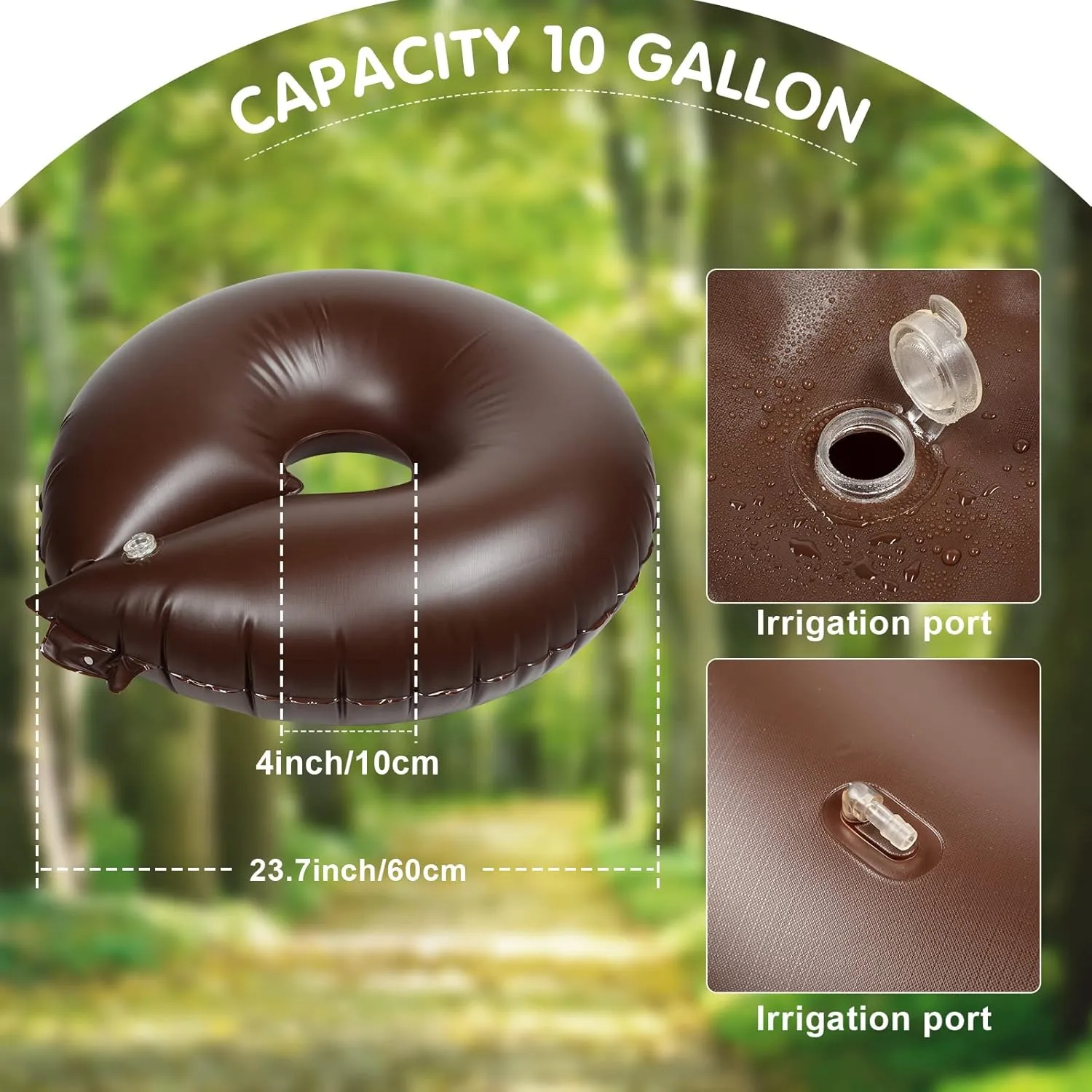 Spakon 8 Pack Tree Watering Ring Tree Bag PVC Drip Irrigation Water Pouch Round Watering Bags Automatic Drip System Planting Gardening Trees Shrubs, Brown (10 Gallon)