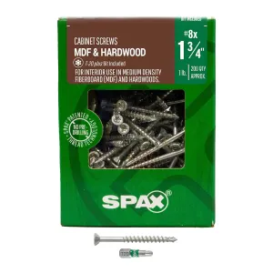 SPAX #8 x 1-3/4" Interior Trim Head Cabinet Wood Screws Torx T-Star Plus (Pack of 5/1000 Total /200 EA Pack) Bit Included MDF Hardwood Flush Finish