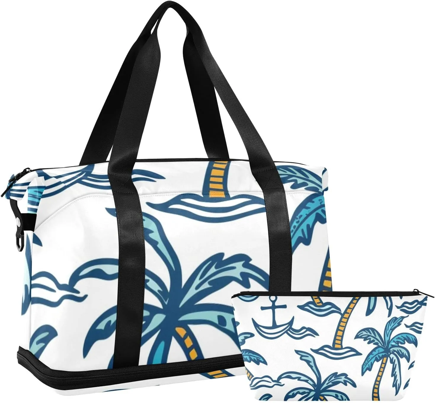 Spear and Palm Tree Travel Duffel Bag Waterproof Gym Sport Tote Bag Carry On Weekender Bag with Compartment