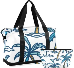 Spear and Palm Tree Travel Duffel Bag Waterproof Gym Sport Tote Bag Carry On Weekender Bag with Compartment