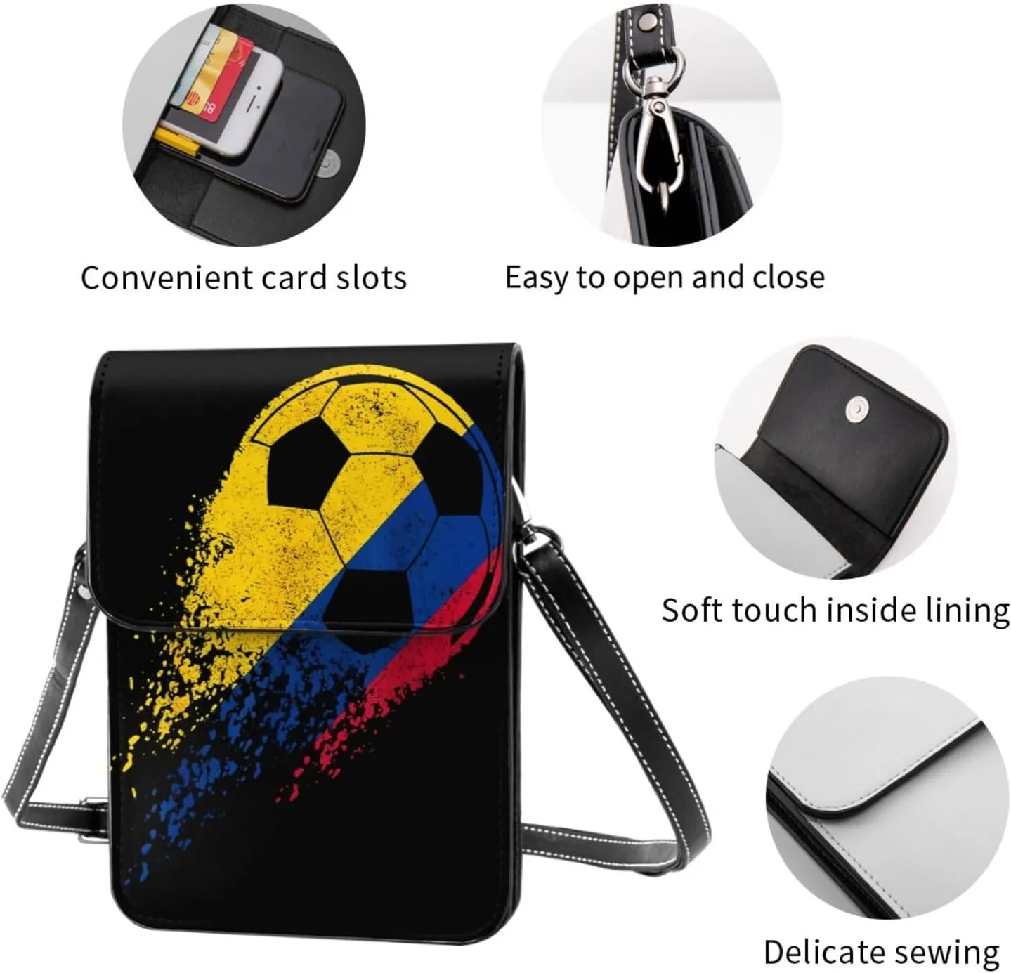 Sport Balls Football Champ Winner Leather Crossbody Phone Purse for Women Cute Wallet Bags Lightweight Mini Sling Bag