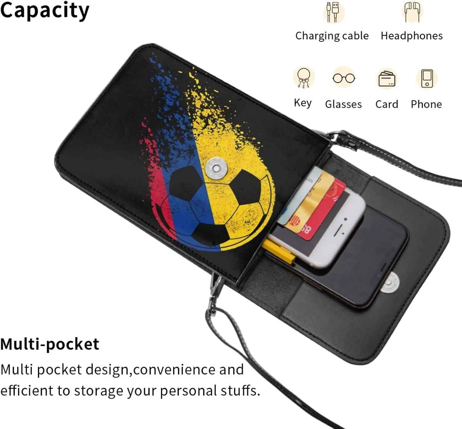 Sport Balls Football Champ Winner Leather Crossbody Phone Purse for Women Cute Wallet Bags Lightweight Mini Sling Bag