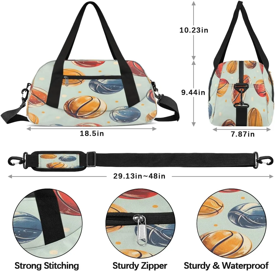 Sport Duffel Bag Basketballs Print Kids Gym Bag Weekender Overnight Bags for Boys Girls Teens Carry On Workout Travel Bag