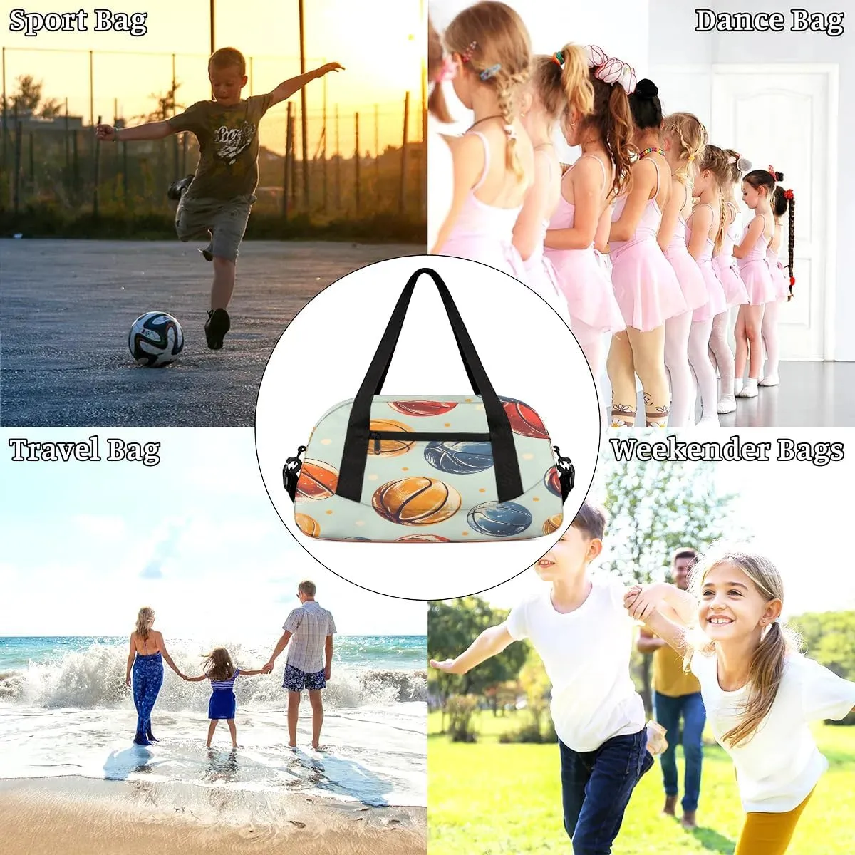 Sport Duffel Bag Basketballs Print Kids Gym Bag Weekender Overnight Bags for Boys Girls Teens Carry On Workout Travel Bag