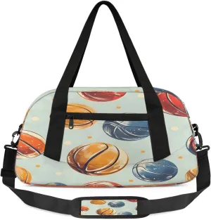 Sport Duffel Bag Basketballs Print Kids Gym Bag Weekender Overnight Bags for Boys Girls Teens Carry On Workout Travel Bag