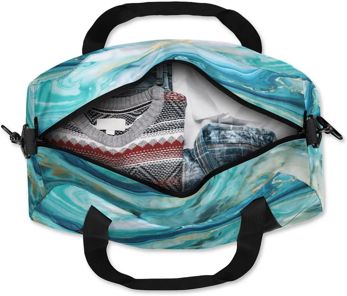 Sport Duffel Bag Blue Marble Pattern Kids Gym Bag Weekender Overnight Bags for Boys Girls Teens Carry On Workout Travel Bag