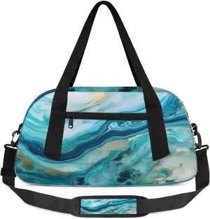 Sport Duffel Bag Blue Marble Pattern Kids Gym Bag Weekender Overnight Bags for Boys Girls Teens Carry On Workout Travel Bag