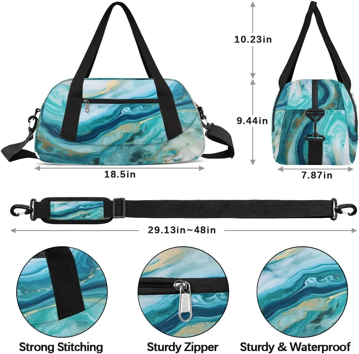 Sport Duffel Bag Blue Marble Pattern Kids Gym Bag Weekender Overnight Bags for Boys Girls Teens Carry On Workout Travel Bag