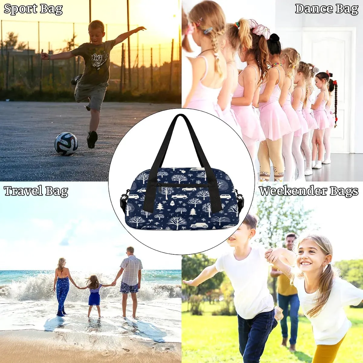 Sport Duffel Bag Car Tree Print Kids Gym Bag Weekender Overnight Bags for Boys Girls Teens Carry On Workout Travel Bag