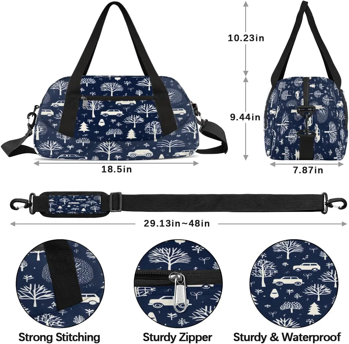 Sport Duffel Bag Car Tree Print Kids Gym Bag Weekender Overnight Bags for Boys Girls Teens Carry On Workout Travel Bag