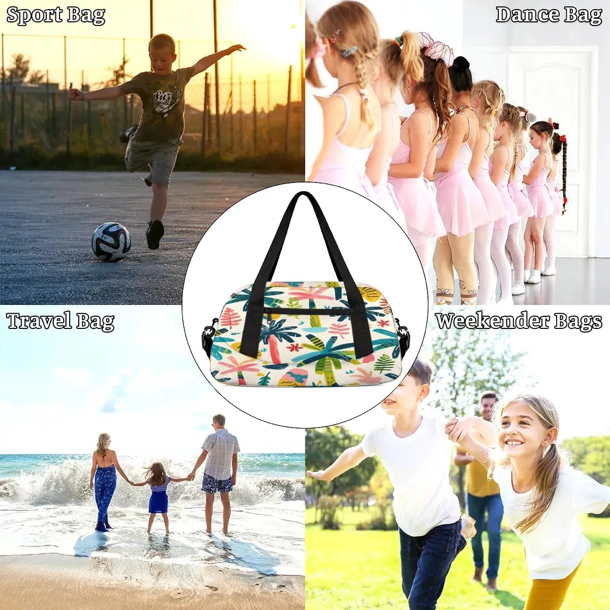 Sport Duffel Bag Cartoon Coconut Tree Kids Gym Bag Weekender Overnight Bags for Boys Girls Teens Carry On Workout Travel Bag