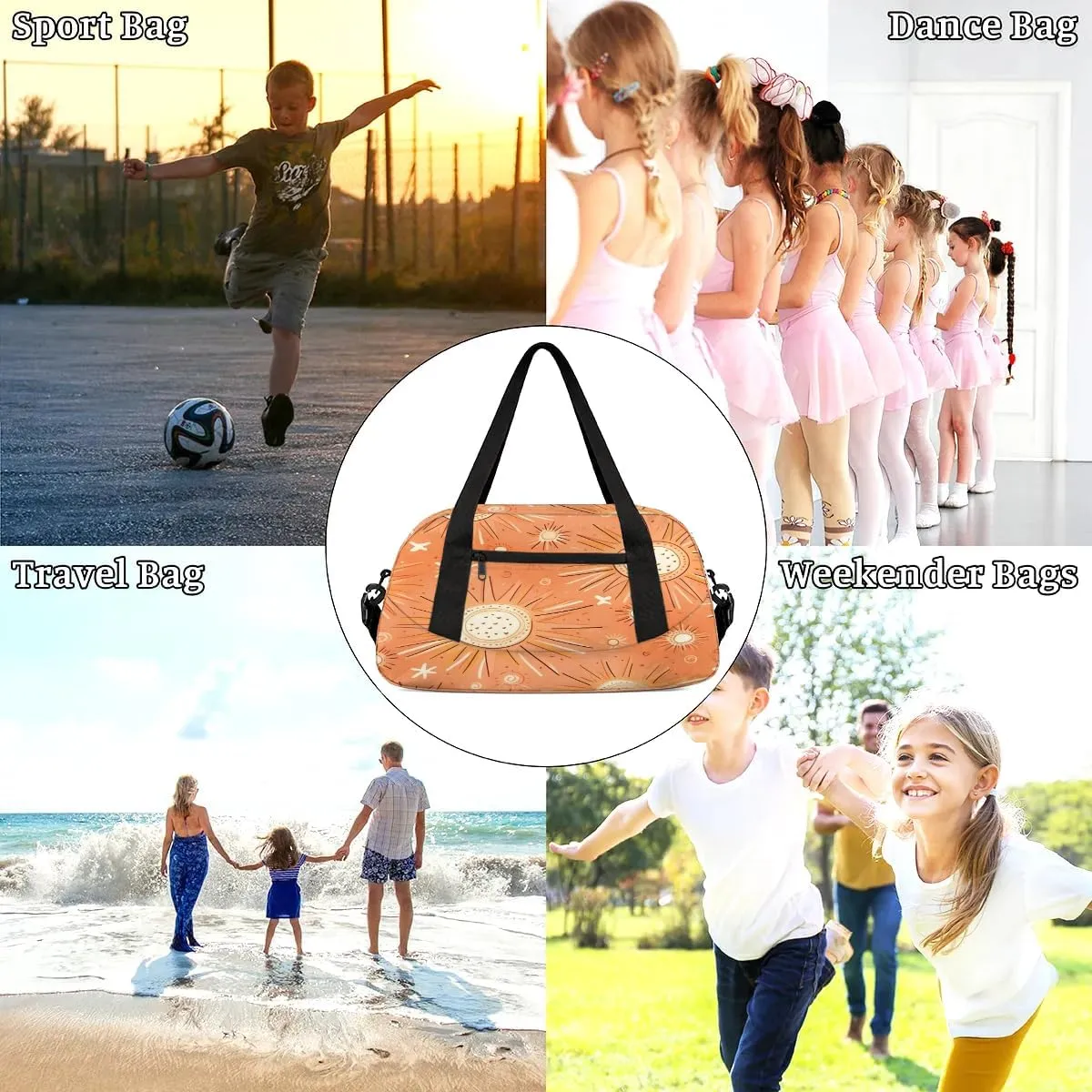 Sport Duffel Bag Cute Sun Print Kids Gym Bag Weekender Overnight Bags for Boys Girls Teens Carry On Workout Travel Bag