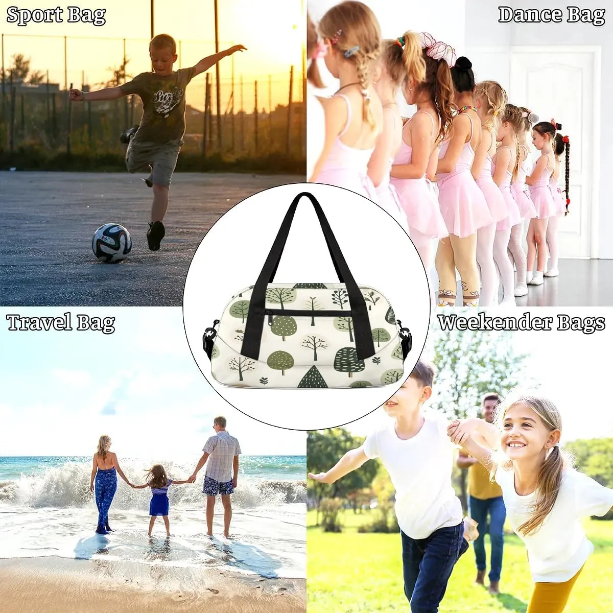 Sport Duffel Bag Cute Trees Print Kids Gym Bag Weekender Overnight Bags for Boys Girls Teens Carry On Workout Travel Bag