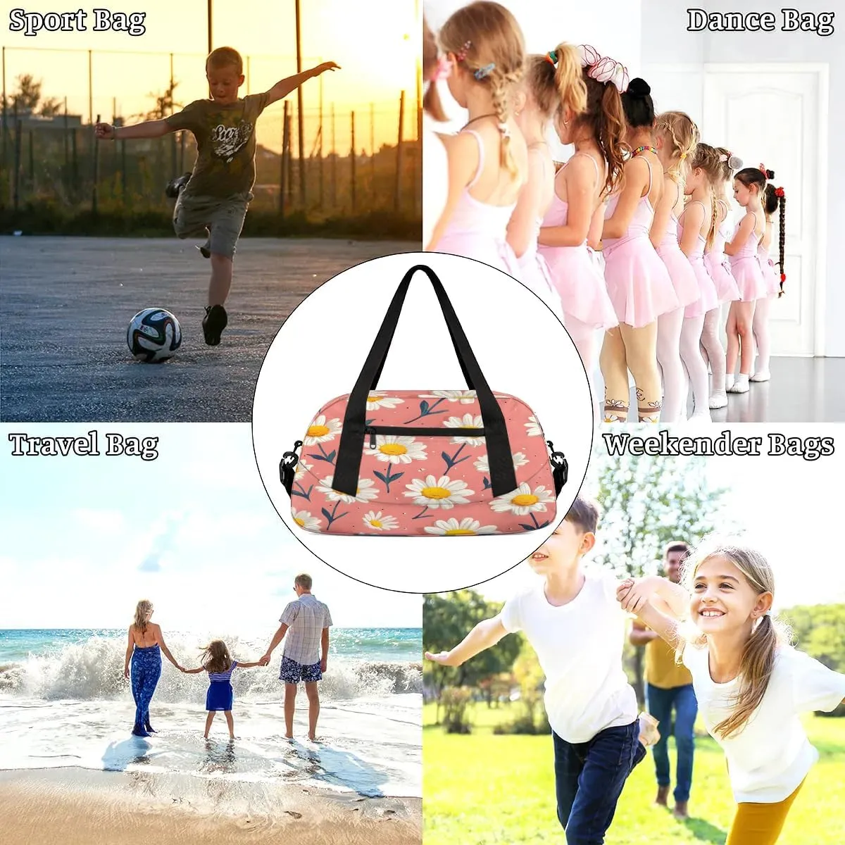 Sport Duffel Bag Daisy Print Kids Gym Bag Weekender Overnight Bags for Boys Girls Teens Carry On Workout Travel Bag