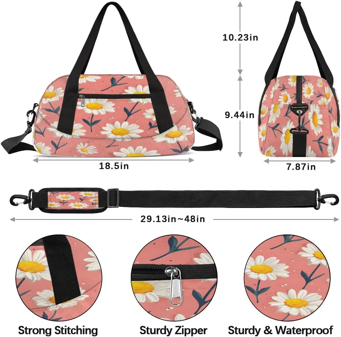 Sport Duffel Bag Daisy Print Kids Gym Bag Weekender Overnight Bags for Boys Girls Teens Carry On Workout Travel Bag