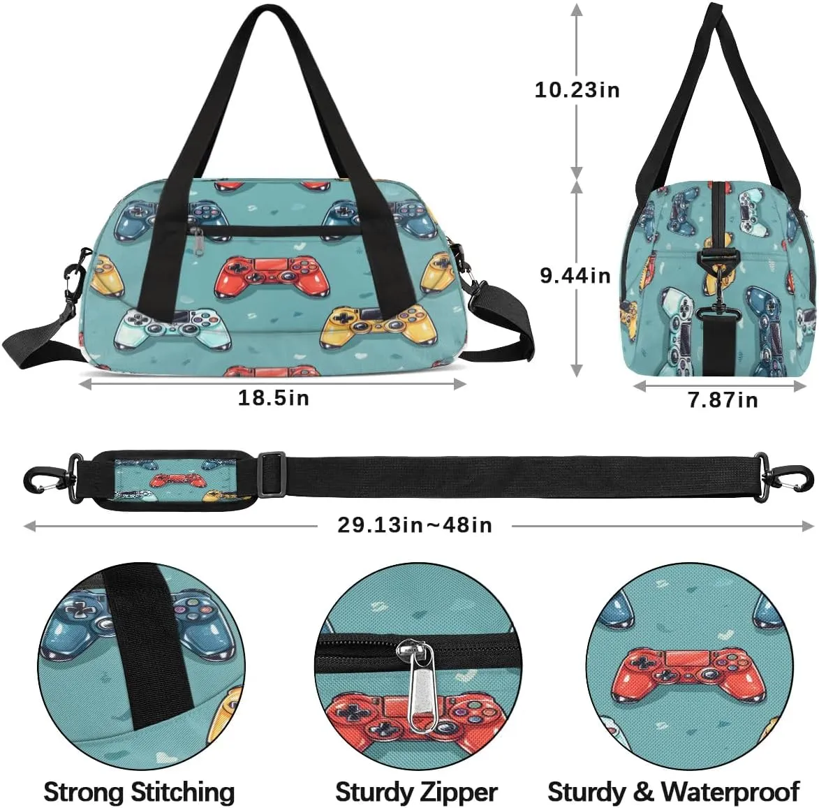 Sport Duffel Bag Game Controllers Print Kids Gym Bag Weekender Overnight Bags for Boys Girls Teens Carry On Workout Travel Bag