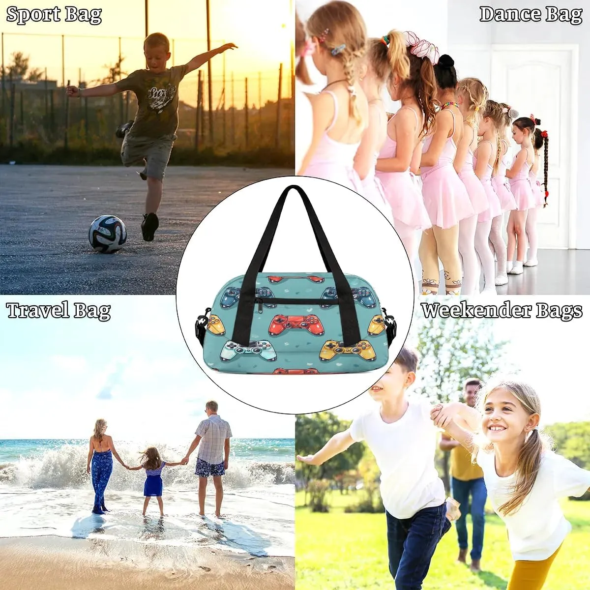 Sport Duffel Bag Game Controllers Print Kids Gym Bag Weekender Overnight Bags for Boys Girls Teens Carry On Workout Travel Bag