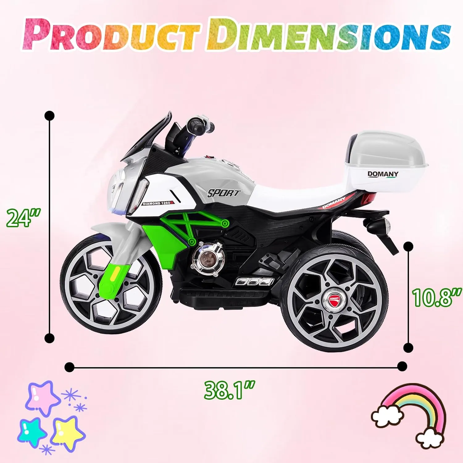 Sportpulse 3 Wheels Kids Electric Ride on Motorcycle,6V Power Wheels Motor with Bluetooth Music,Foot Pedal,Headlight, Leather Seat Cushion