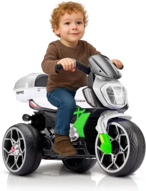 Sportpulse 3 Wheels Kids Electric Ride on Motorcycle,6V Power Wheels Motor with Bluetooth Music,Foot Pedal,Headlight, Leather Seat Cushion