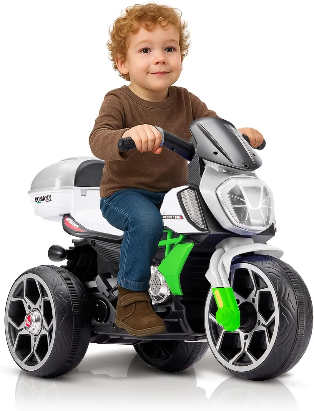 Sportpulse 3 Wheels Kids Electric Ride on Motorcycle,6V Power Wheels Motor with Bluetooth Music,Foot Pedal,Headlight, Leather Seat Cushion