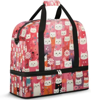 Sports Duffel Bag, Foldable Cute Cats Print Travel Duffel Bag, Gym Yoga Beach Bag Weekender Overnight Bag with Shoes Compartment for Men Women, Funny Cat
